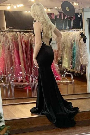 Vestido de fiesta de sirena con escote en V y espalda abierta